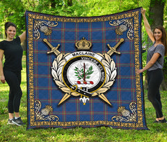 MacLaine of Loch Buie Hunting Ancient Tartan Crest Premium Quilt - Celtic Thistle Style