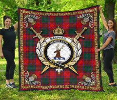 MacPhail Clan Tartan Crest Premium Quilt - Celtic Thistle Style
