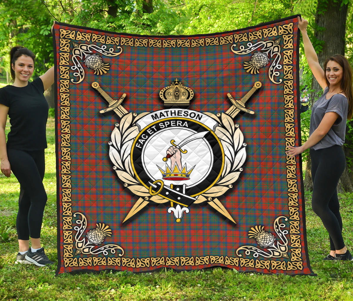 Matheson Ancient Tartan Crest Premium Quilt - Celtic Thistle Style