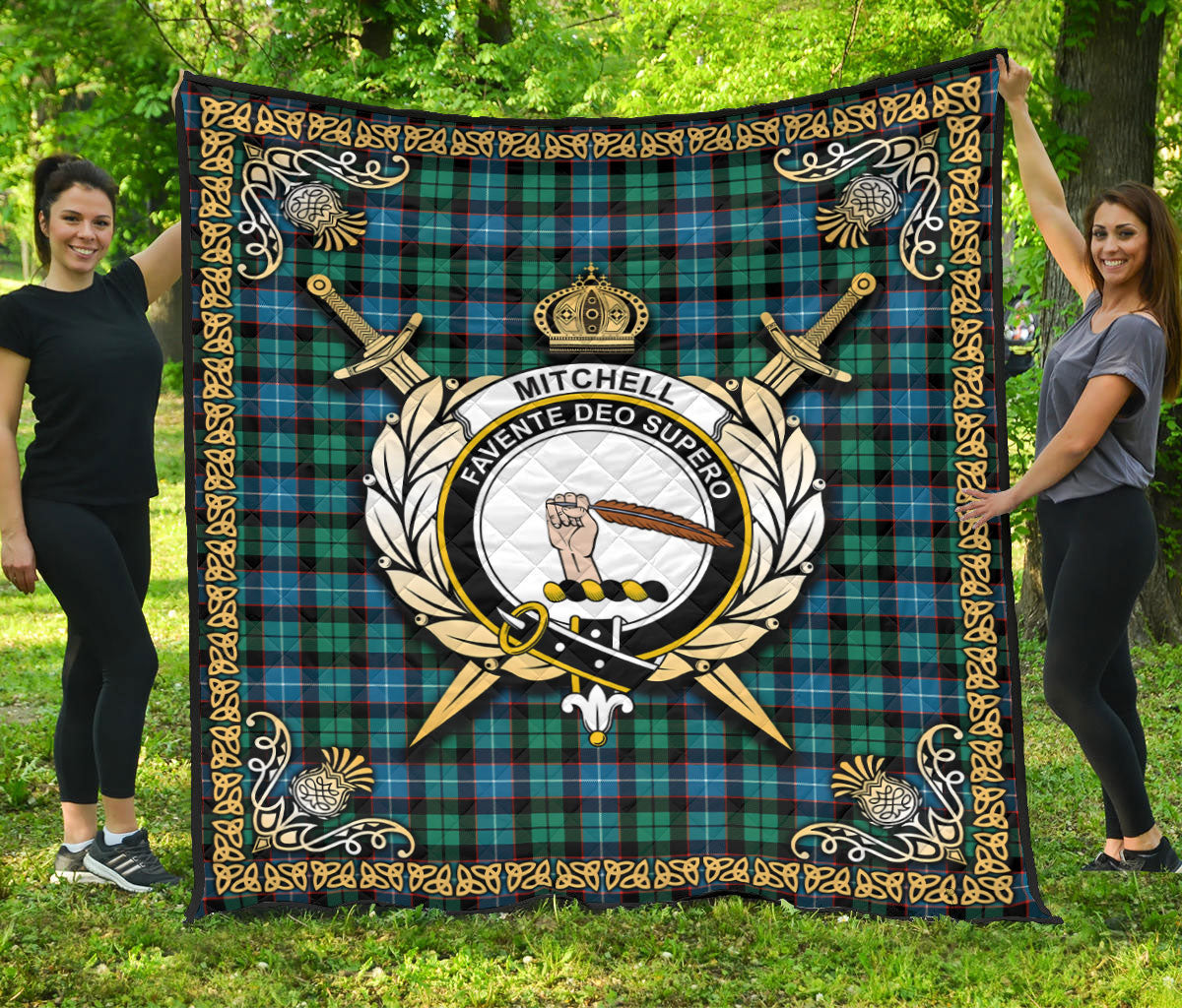 Mitchell Ancient Tartan Crest Premium Quilt - Celtic Thistle Style