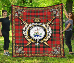 Monypenny Tartan Crest Premium Quilt - Celtic Thistle Style