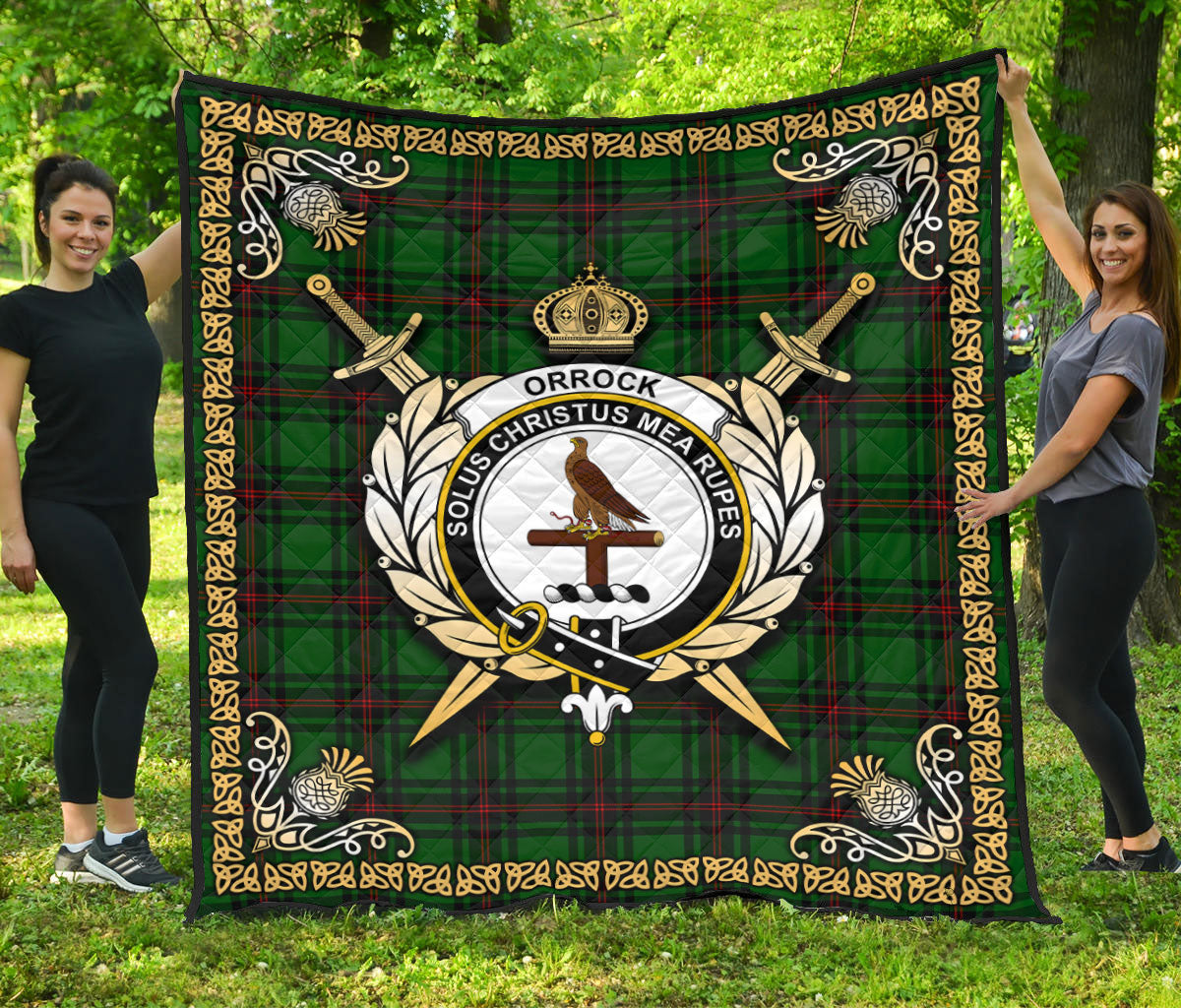 Orrock Tartan Crest Premium Quilt - Celtic Thistle Style