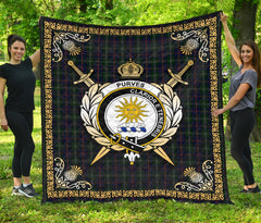 Purves Tartan Crest Premium Quilt - Celtic Thistle Style