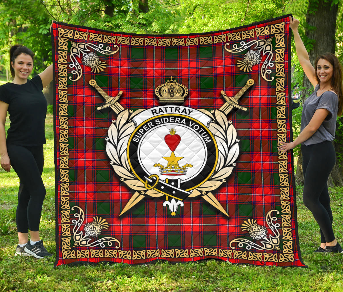 Rattray Modern Tartan Crest Premium Quilt - Celtic Thistle Style