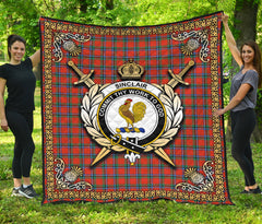 Sinclair Ancient Tartan Crest Premium Quilt - Celtic Thistle Style