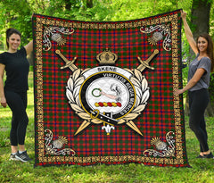 Skene Modern Tartan Crest Premium Quilt - Celtic Thistle Style