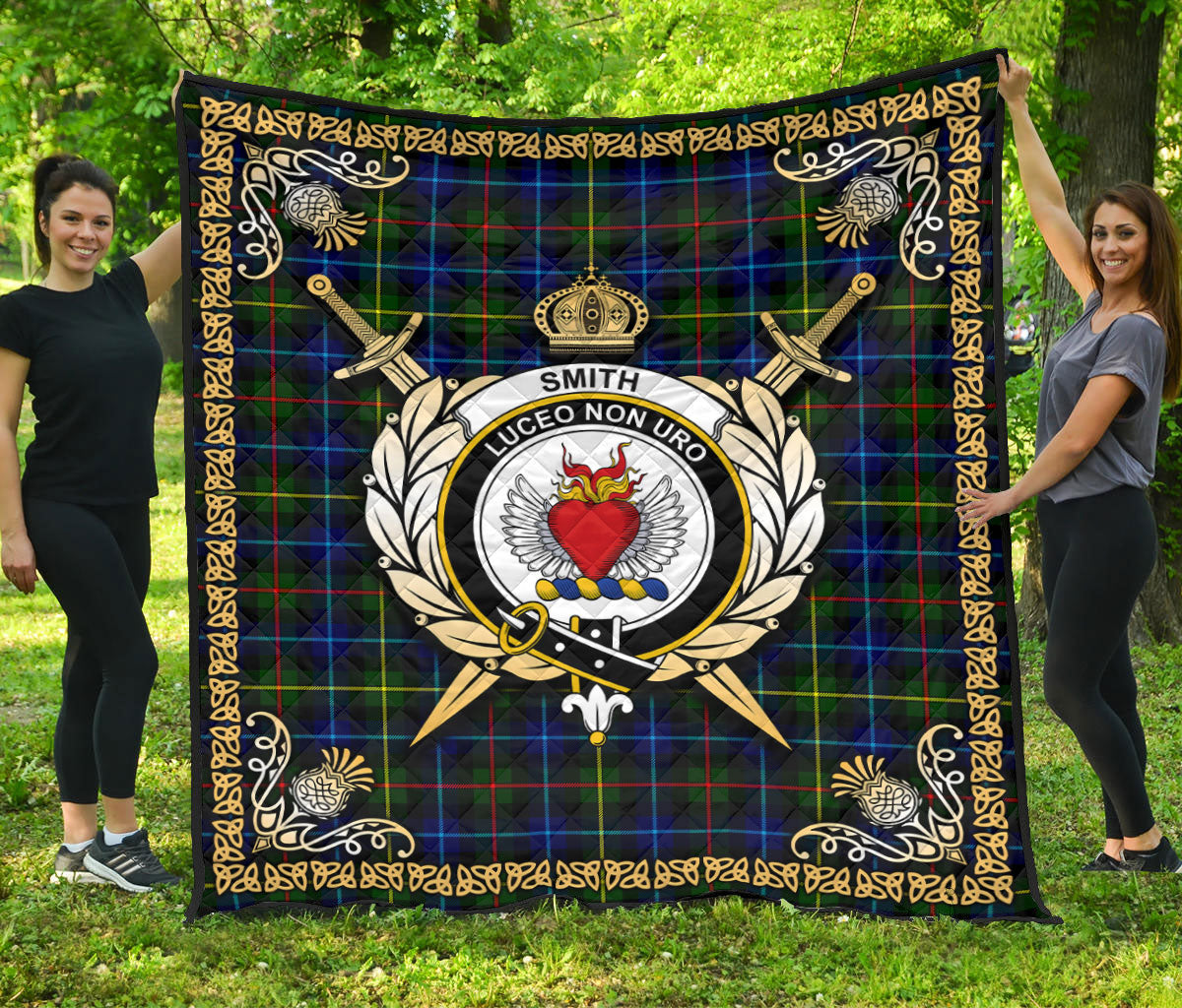 Smith Modern Tartan Crest Premium Quilt - Celtic Thistle Style