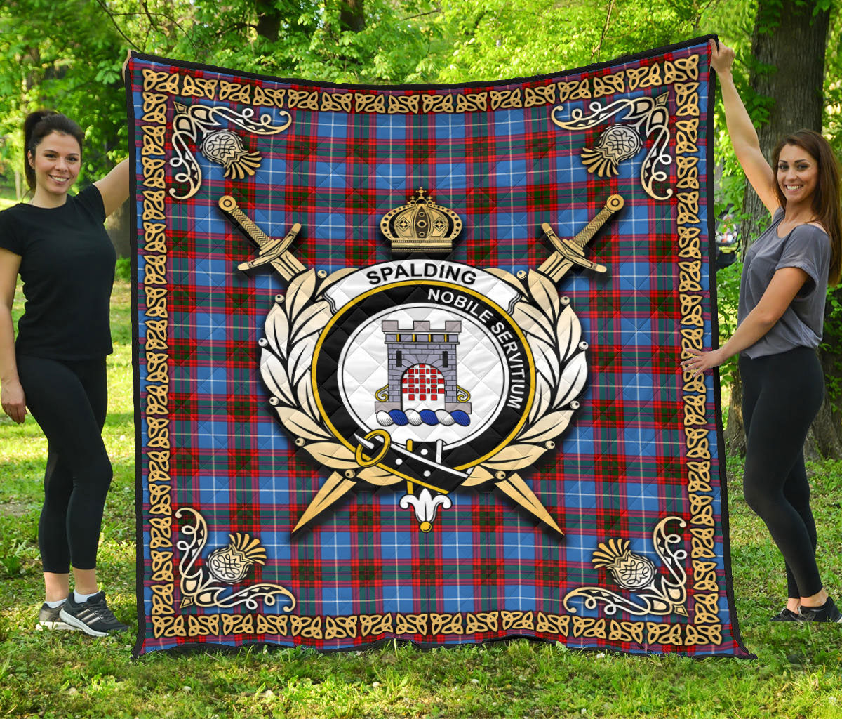 Spalding Tartan Crest Premium Quilt - Celtic Thistle Style