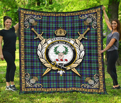 Stevenson Tartan Crest Premium Quilt - Celtic Thistle Style