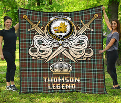 Thomson Hunting Modern Tartan Non Oblitus Crest Legend Gold Royal Premium Quilt