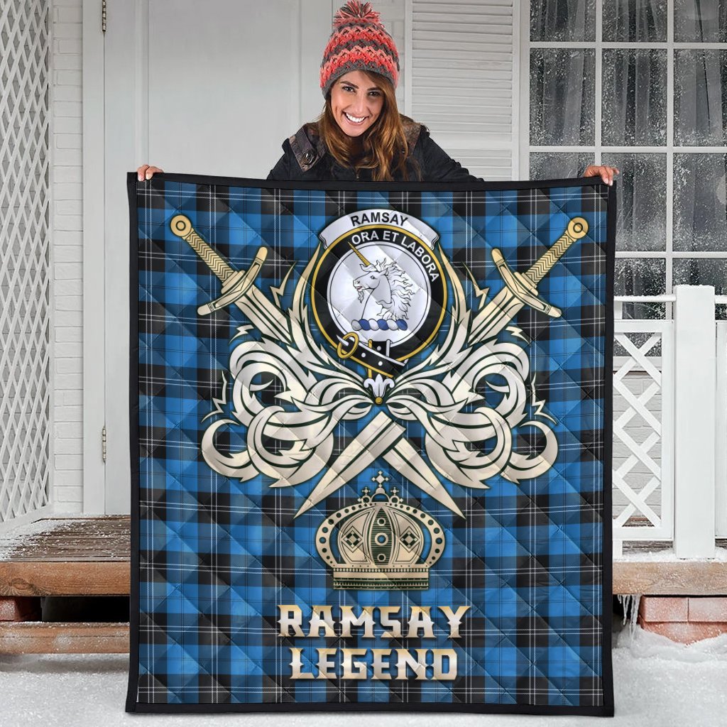 Ramsay Blue Ancient Tartan Crest Legend Gold Royal Premium Quilt