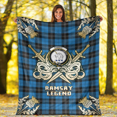 Ramsay Blue Ancient Tartan Gold Courage Symbol Blanket