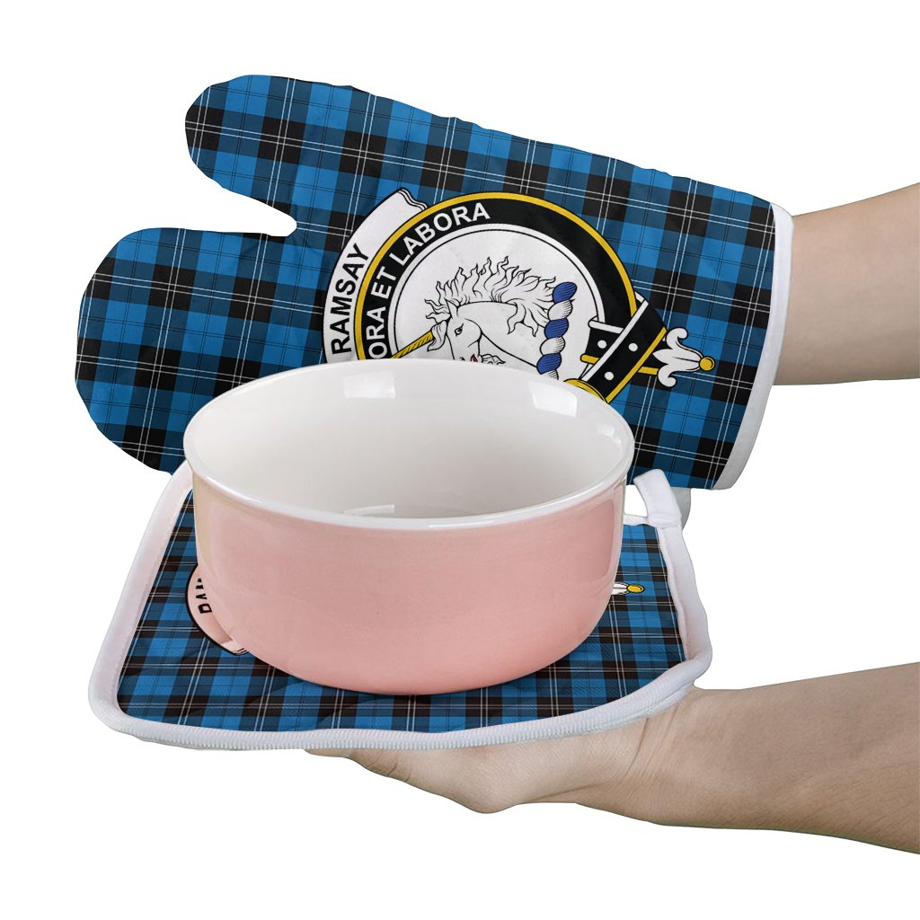 Ramsay Blue Ancient Tartan Crest Oven Mitt And Pot Holder (2 Oven Mitts + 1 Pot Holder)