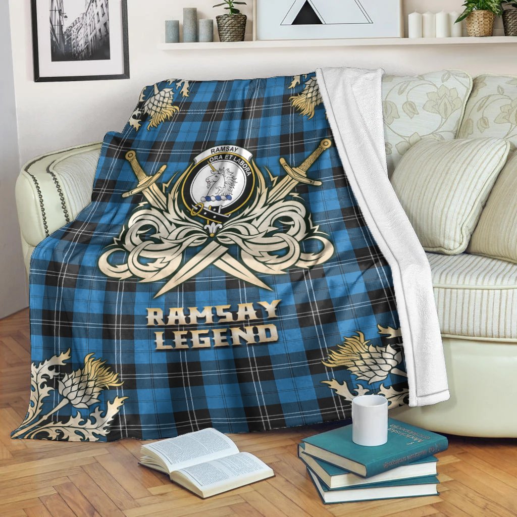 Ramsay Blue Ancient Tartan Gold Courage Symbol Blanket