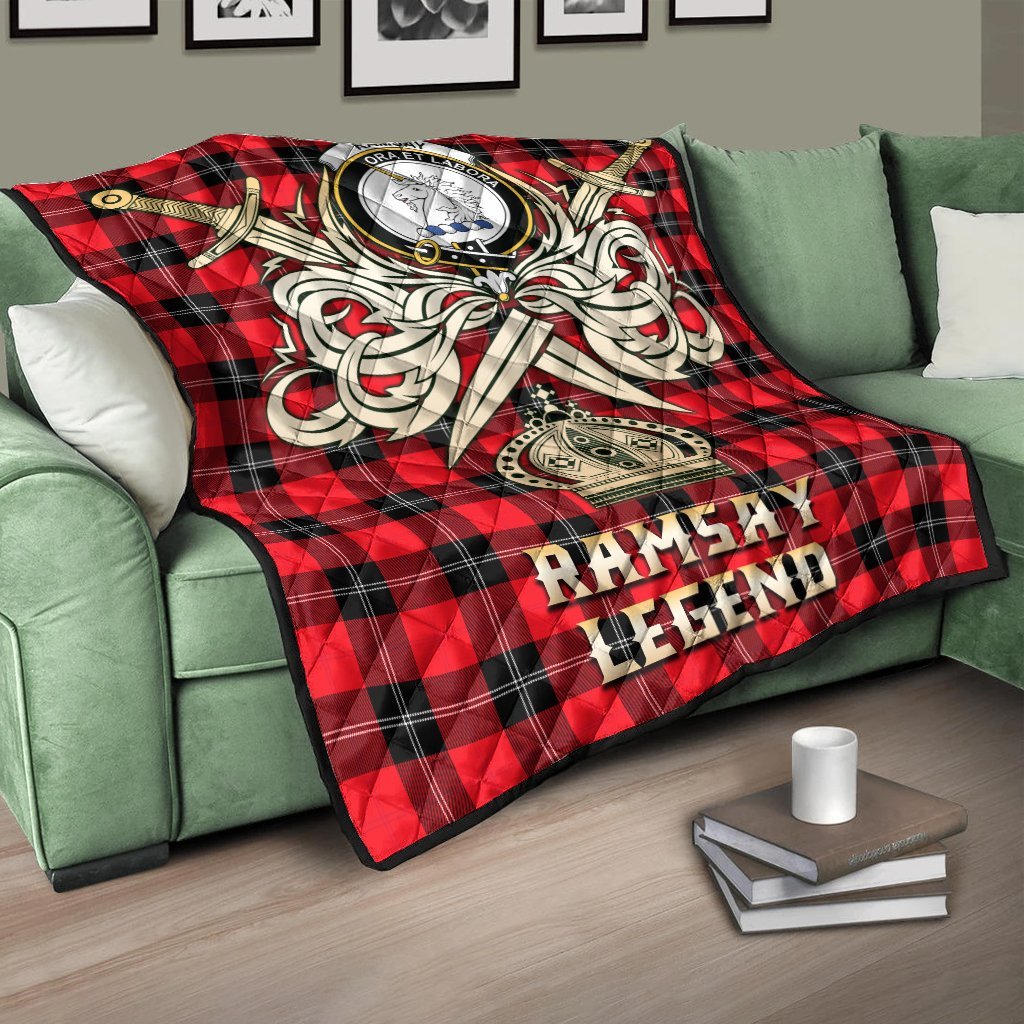 Ramsay Modern Tartan Crest Legend Gold Royal Premium Quilt