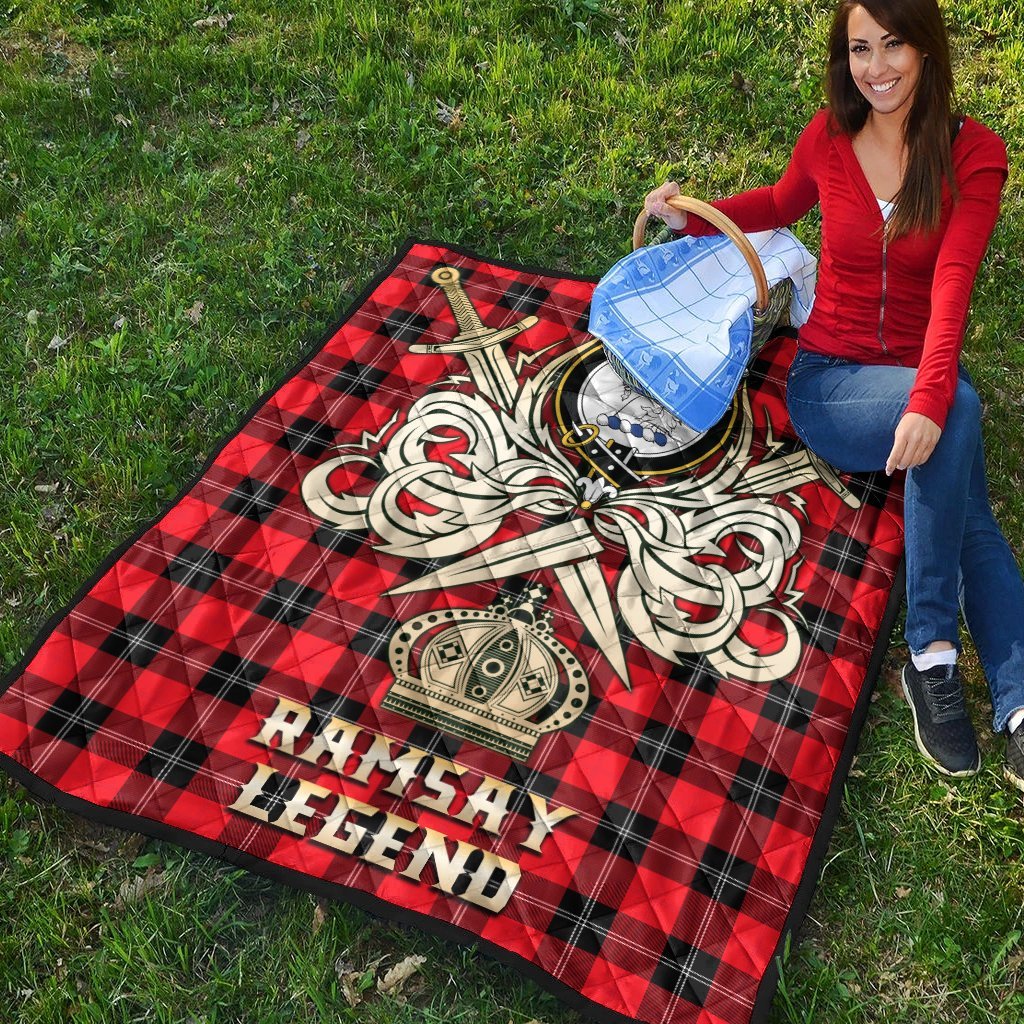 Ramsay Modern Tartan Crest Legend Gold Royal Premium Quilt