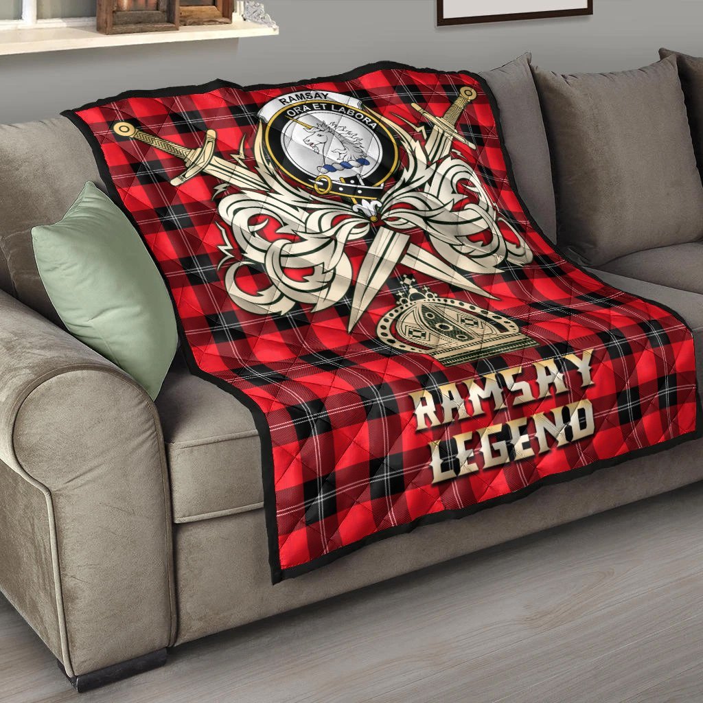 Ramsay Modern Tartan Crest Legend Gold Royal Premium Quilt