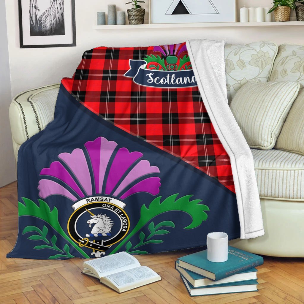 Ramsay Tartan Crest Premium Blanket - Thistle Style