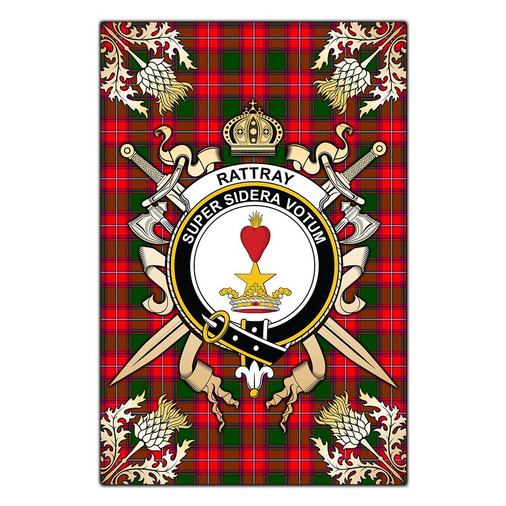 Rattray Modern Tartan Crest Black Garden Flag - Gold Thistle Style