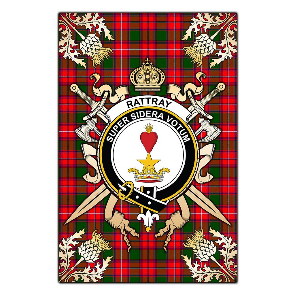 Rattray Modern Tartan Crest Black Garden Flag - Gold Thistle Style