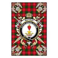 Rattray Modern Tartan Crest Black Garden Flag - Gold Thistle Style