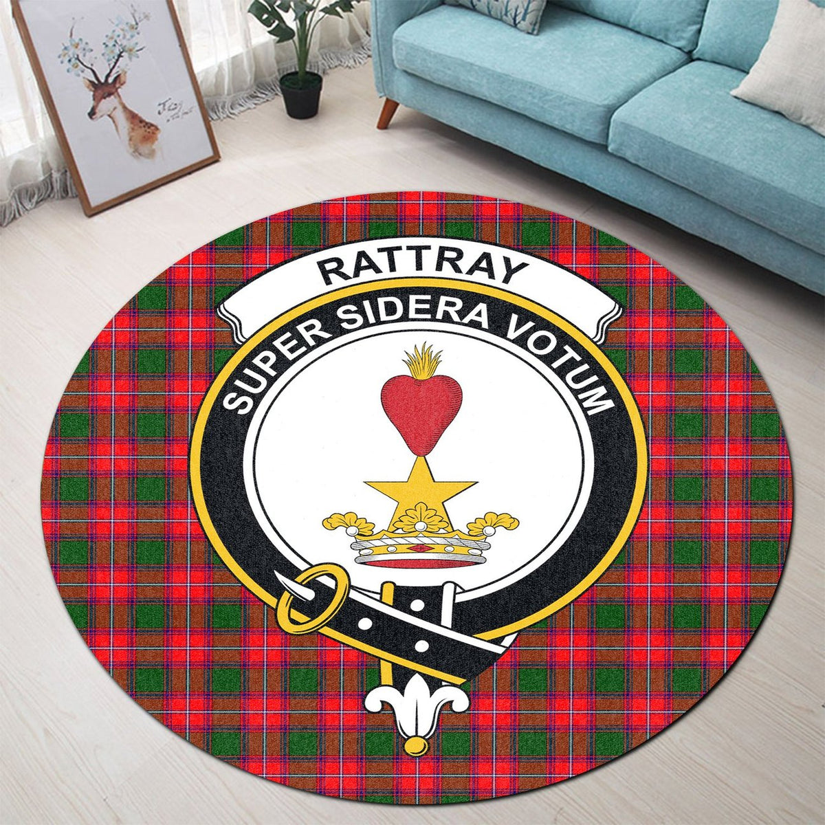 Rattray Modern Tartan Crest Round Rug