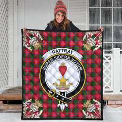 Rattray Modern Tartan Crest Premium Quilt - Gold Thistle Style