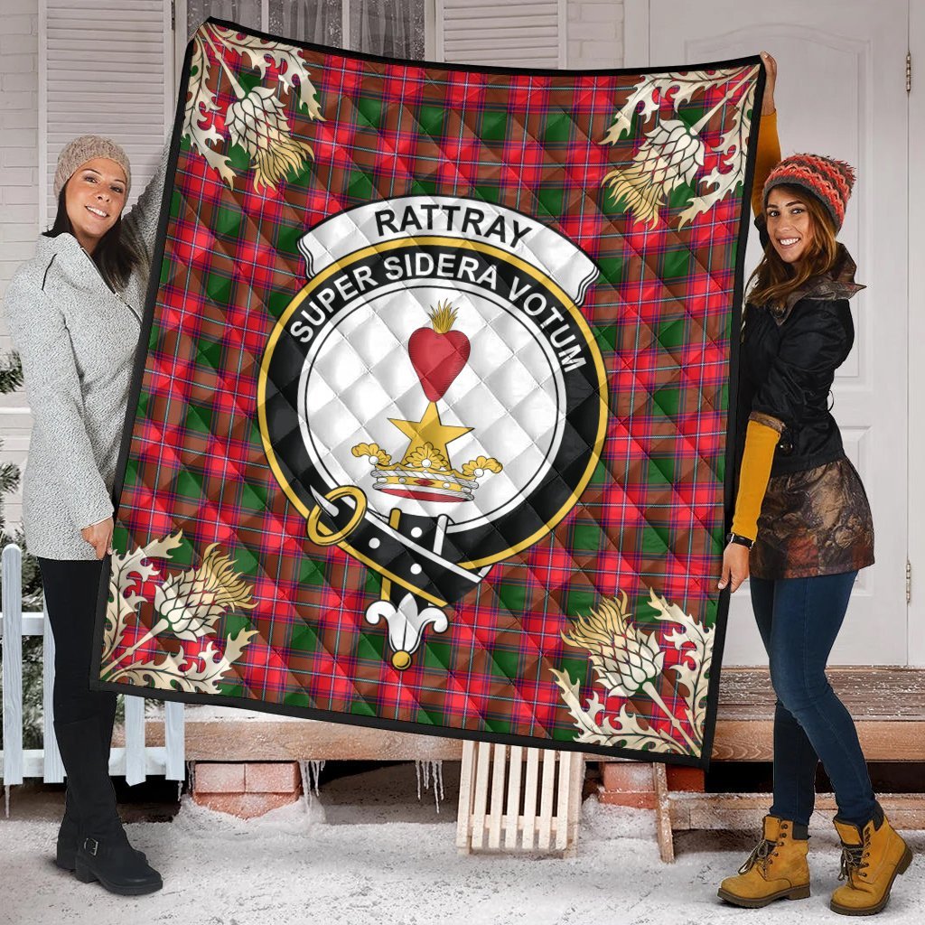 Rattray Modern Tartan Crest Premium Quilt - Gold Thistle Style