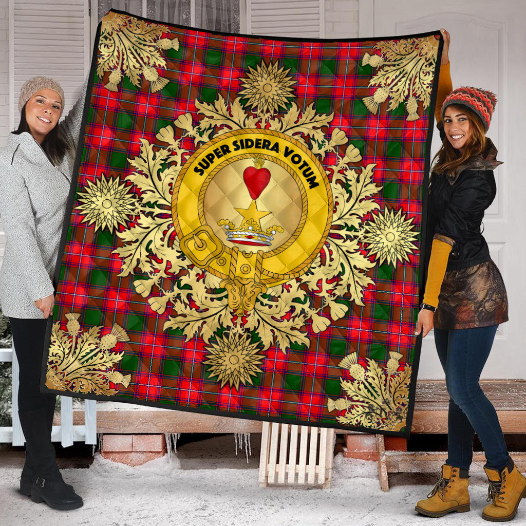 Rattray Modern Tartan Crest Premium Quilt - Gold Thistle Style