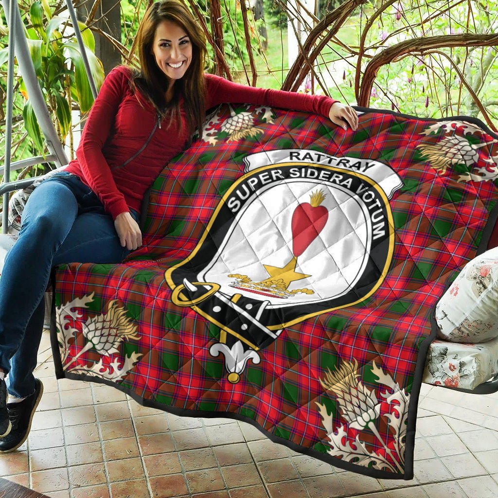 Rattray Modern Tartan Crest Premium Quilt - Gold Thistle Style