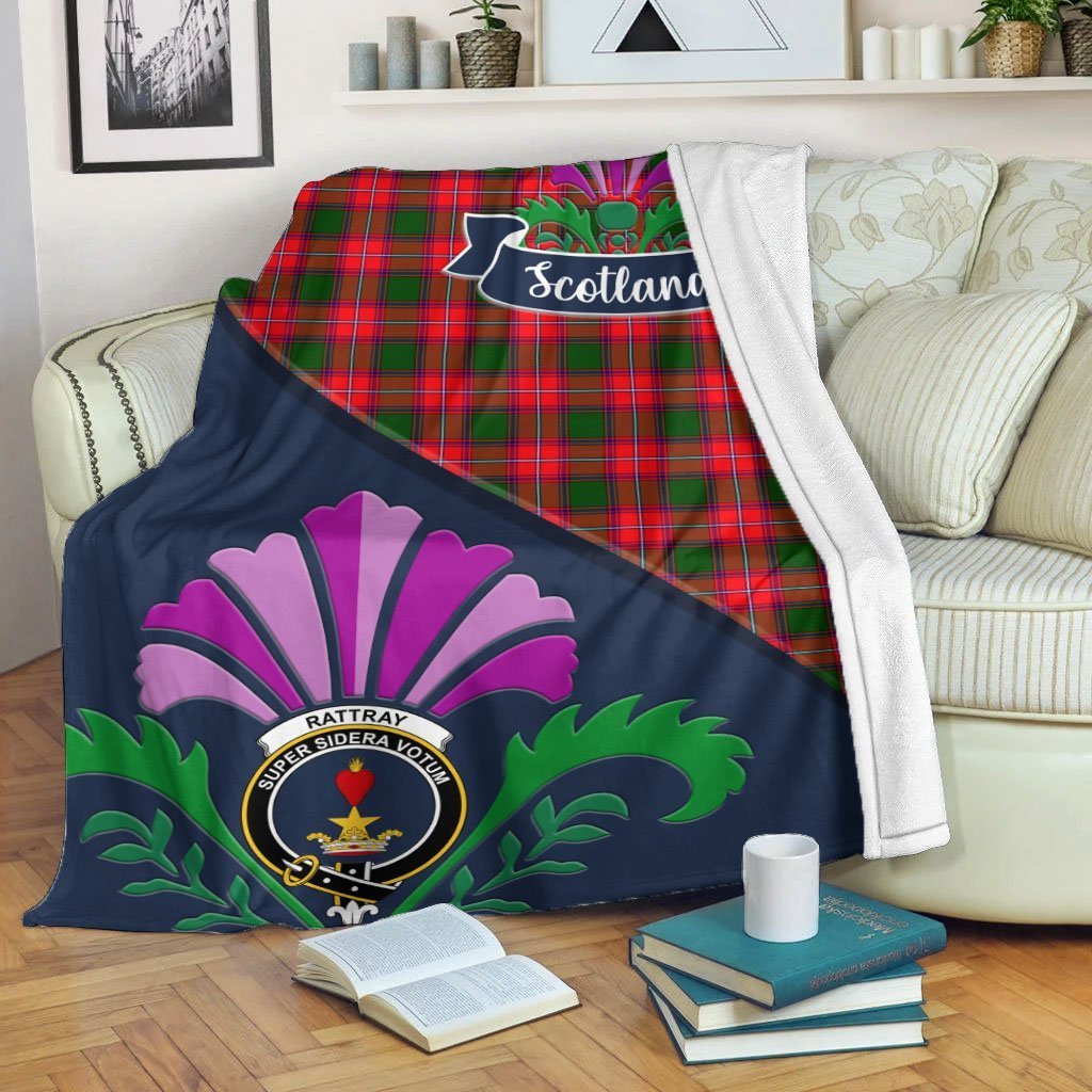 Rattray Tartan Crest Premium Blanket - Thistle Style