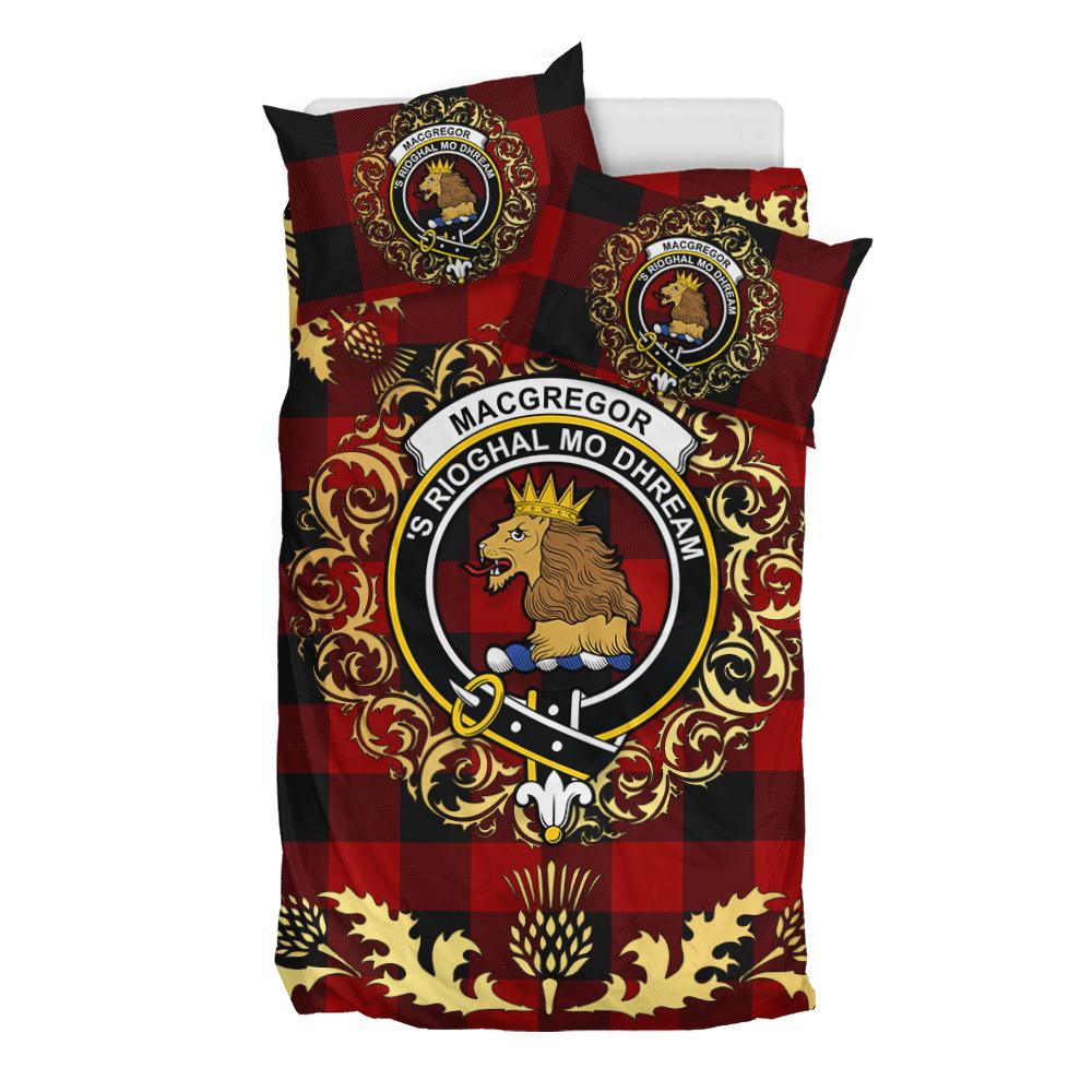 Rob Roy Macgregor Tartan Crest Bedding Set - Golden Thistle Style