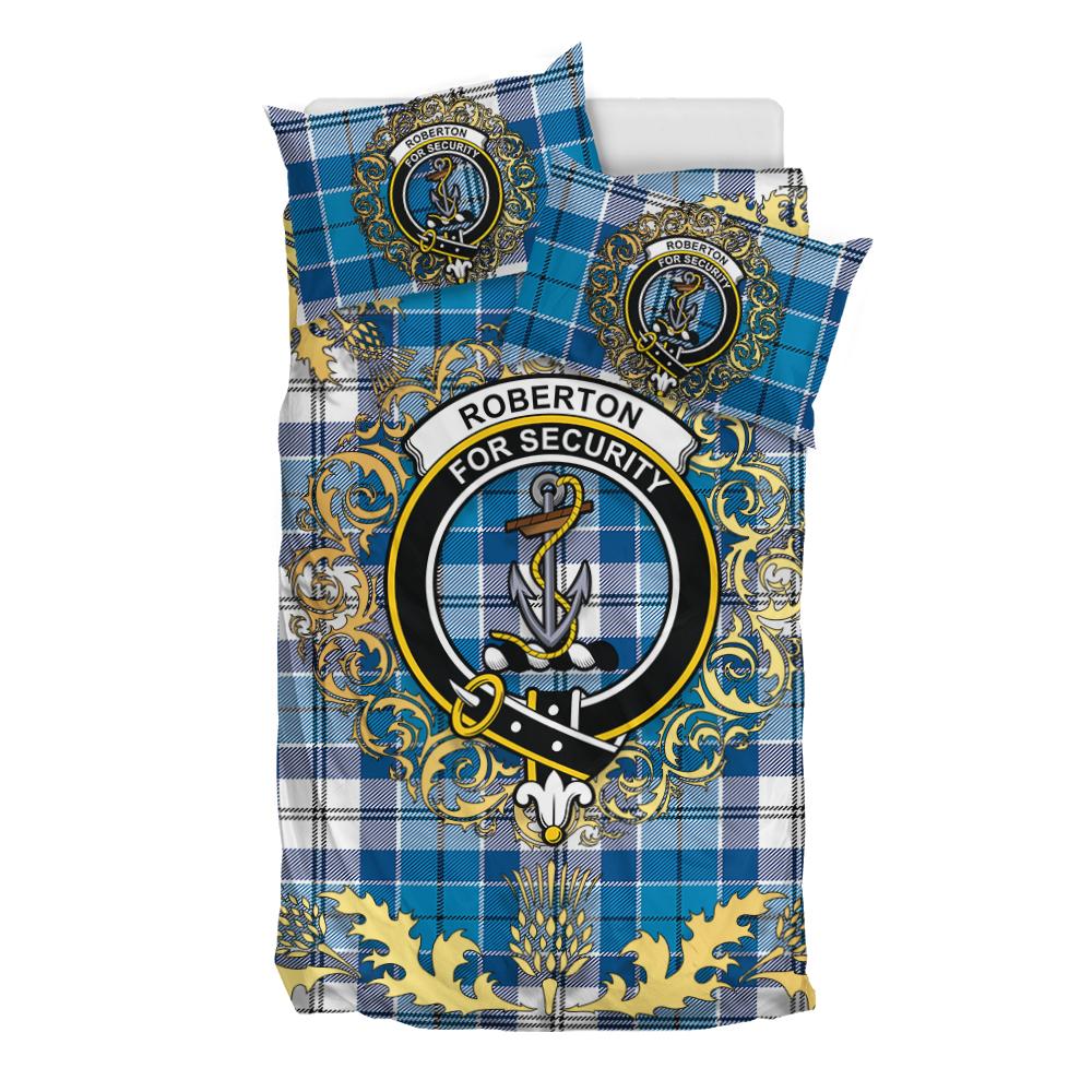 Roberton Tartan Crest Bedding Set - Golden Thistle Style