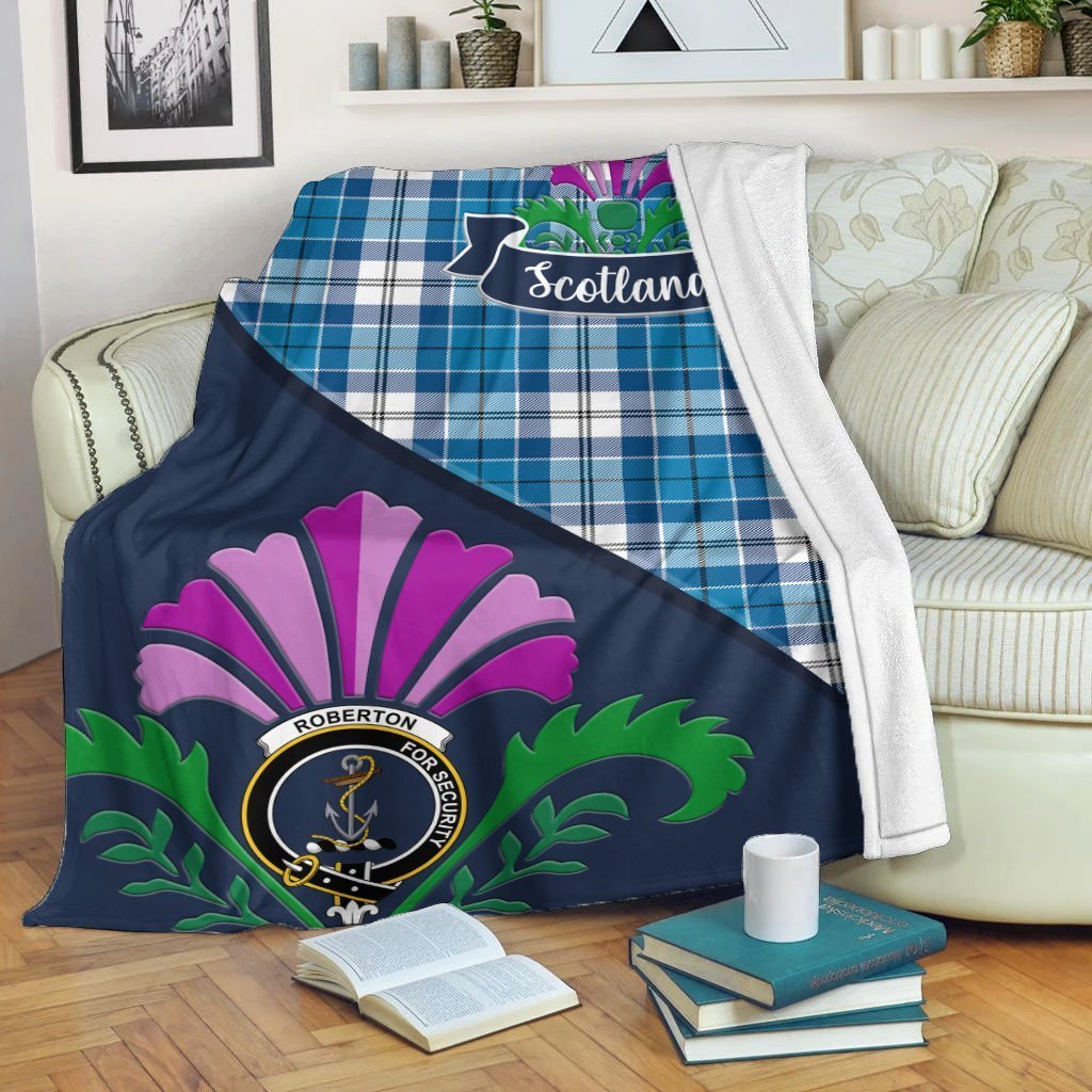 Roberton Tartan Crest Premium Blanket - Thistle Style