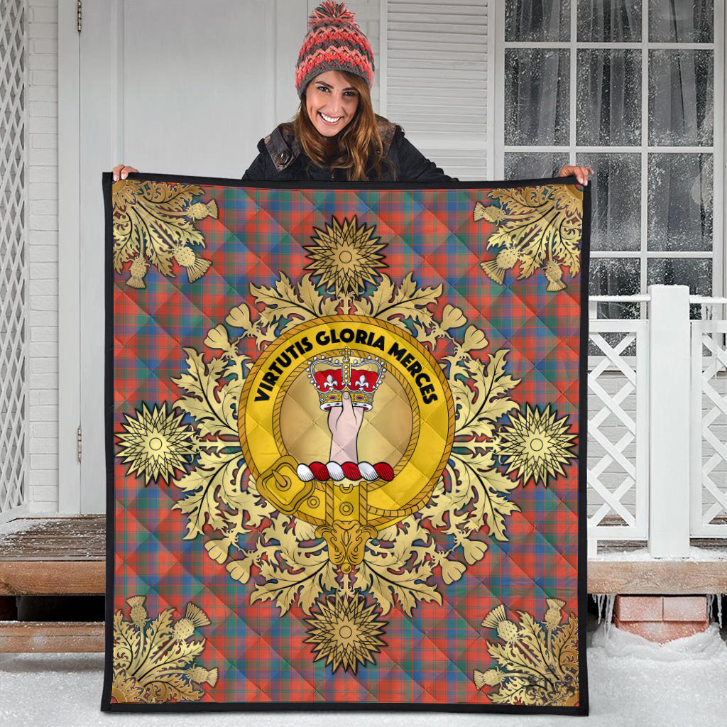 Robertson Ancient Tartan Crest Premium Quilt - Gold Thistle Style