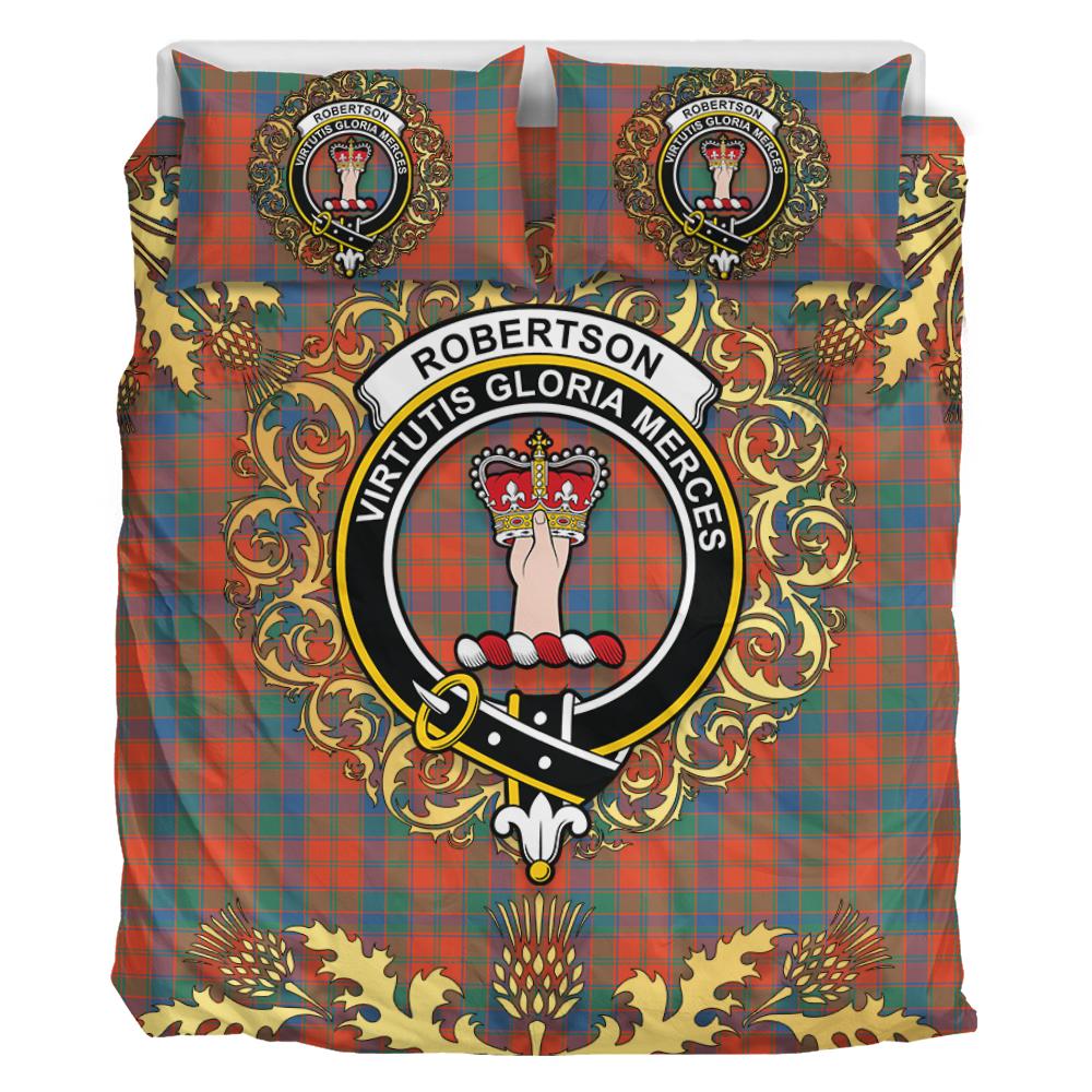 Robertson Ancient Tartan Crest Bedding Set - Golden Thistle Style