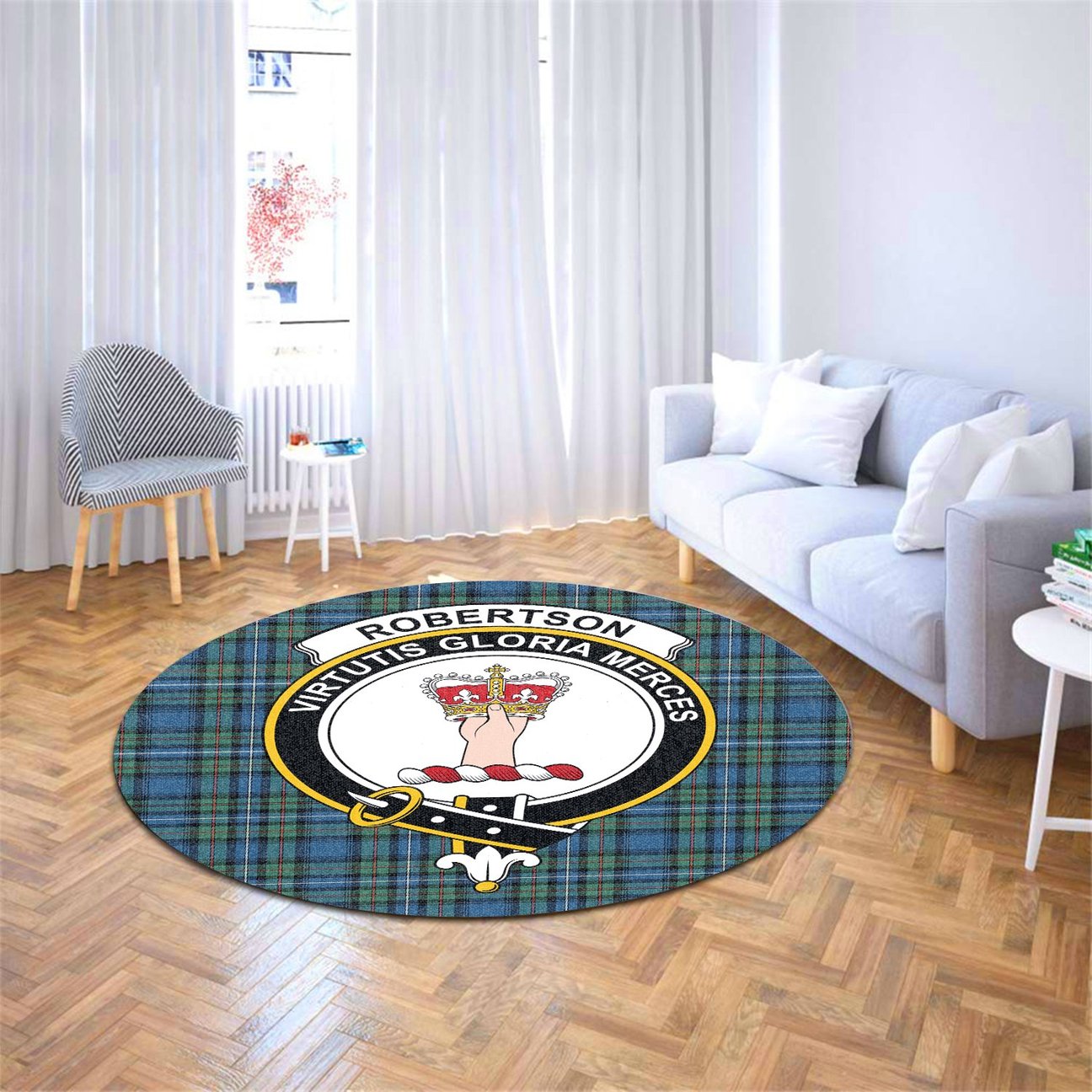 Robertson Hunting Ancient Tartan Crest Round Rug