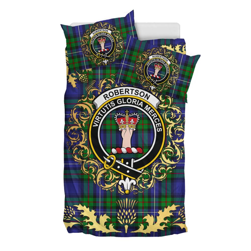 Robertson Hunting Modern Tartan Crest Bedding Set - Golden Thistle Style