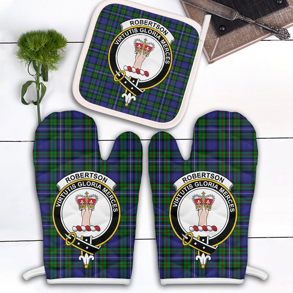 Robertson Hunting Modern Tartan Crest Oven Mitt And Pot Holder (2 Oven Mitts + 1 Pot Holder)