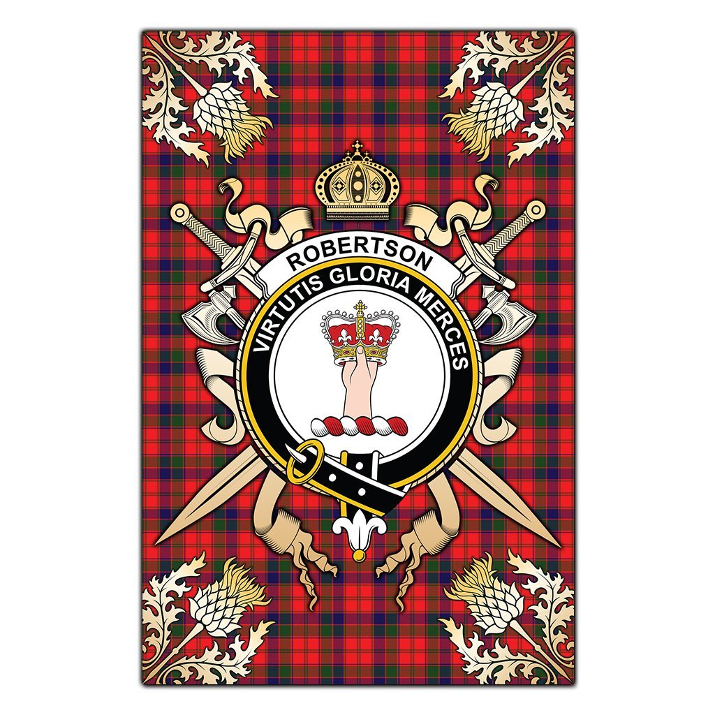 Robertson Modern Tartan Crest Black Garden Flag - Gold Thistle Style
