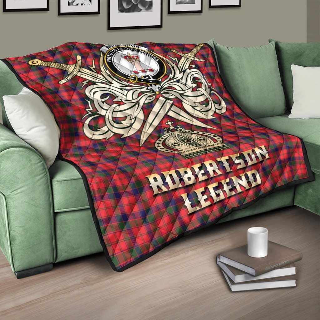 Robertson Modern Tartan Crest Legend Gold Royal Premium Quilt