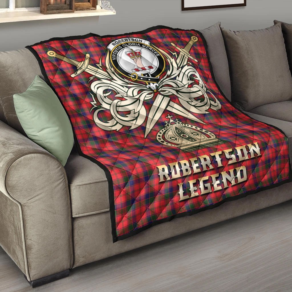 Robertson Modern Tartan Crest Legend Gold Royal Premium Quilt