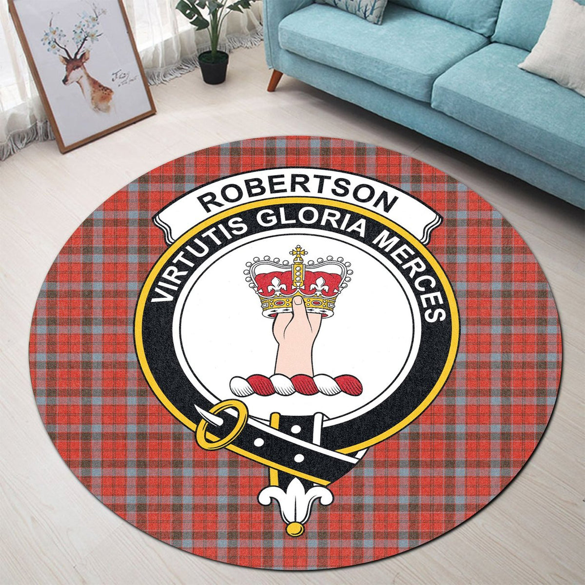 Robertson Weathered Tartan Crest Round Rug