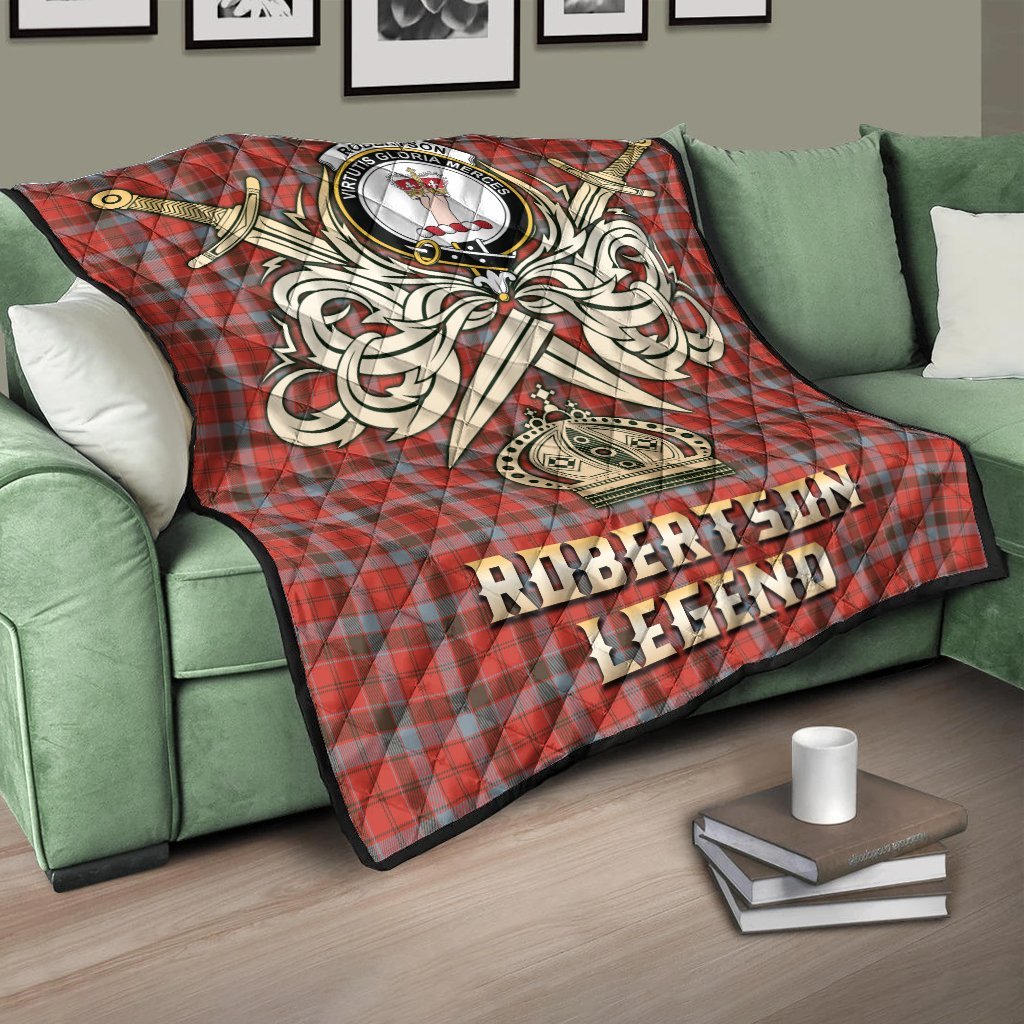 Robertson Weathered Tartan Crest Legend Gold Royal Premium Quilt