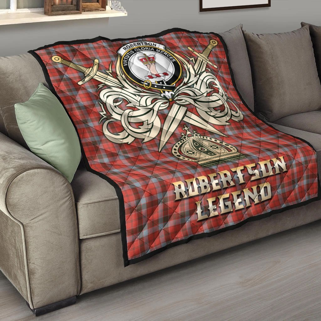 Robertson Weathered Tartan Crest Legend Gold Royal Premium Quilt
