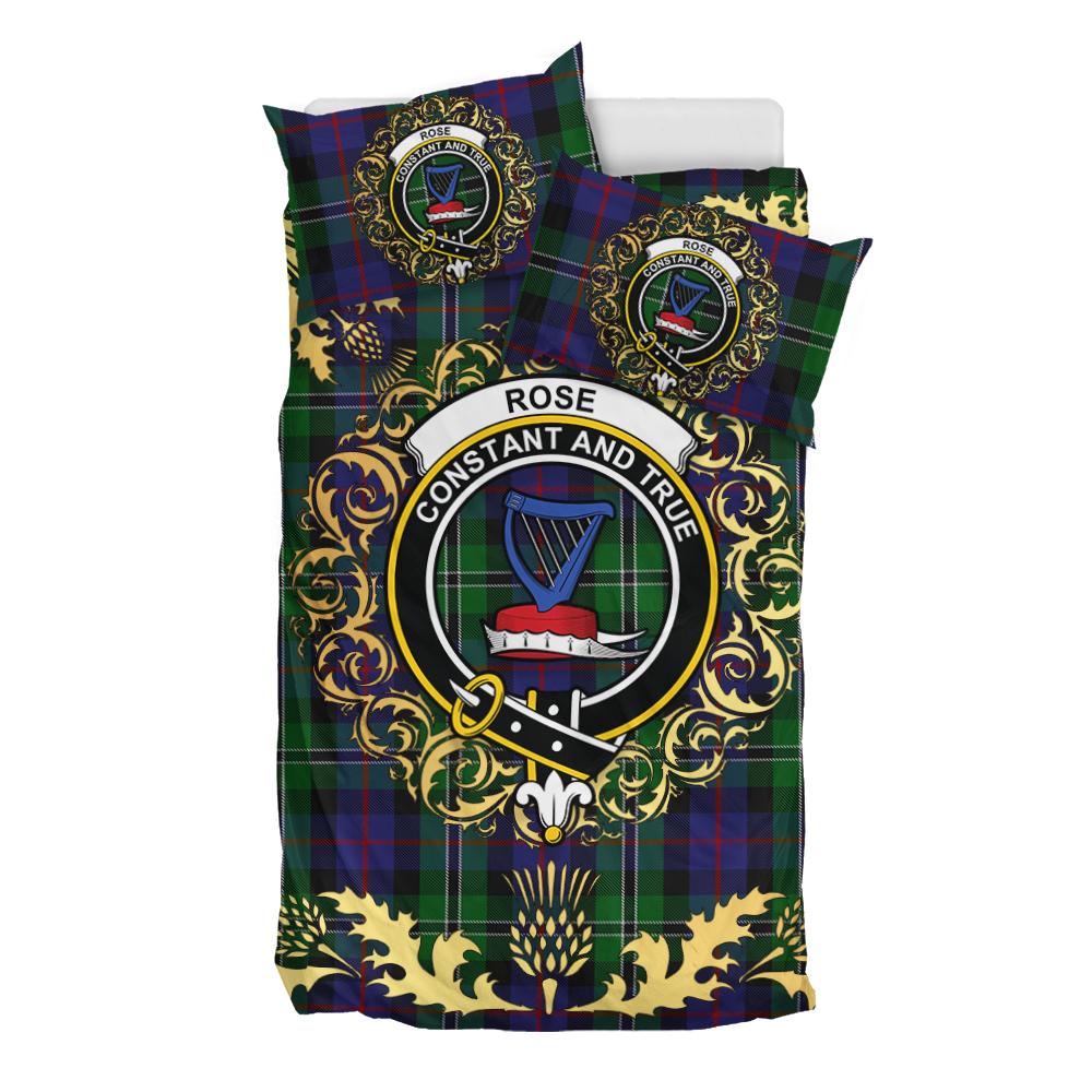 Rose Hunting Tartan Crest Bedding Set - Golden Thistle Style