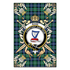 Rose Hunting Ancient Tartan Crest Black Garden Flag - Gold Thistle Style