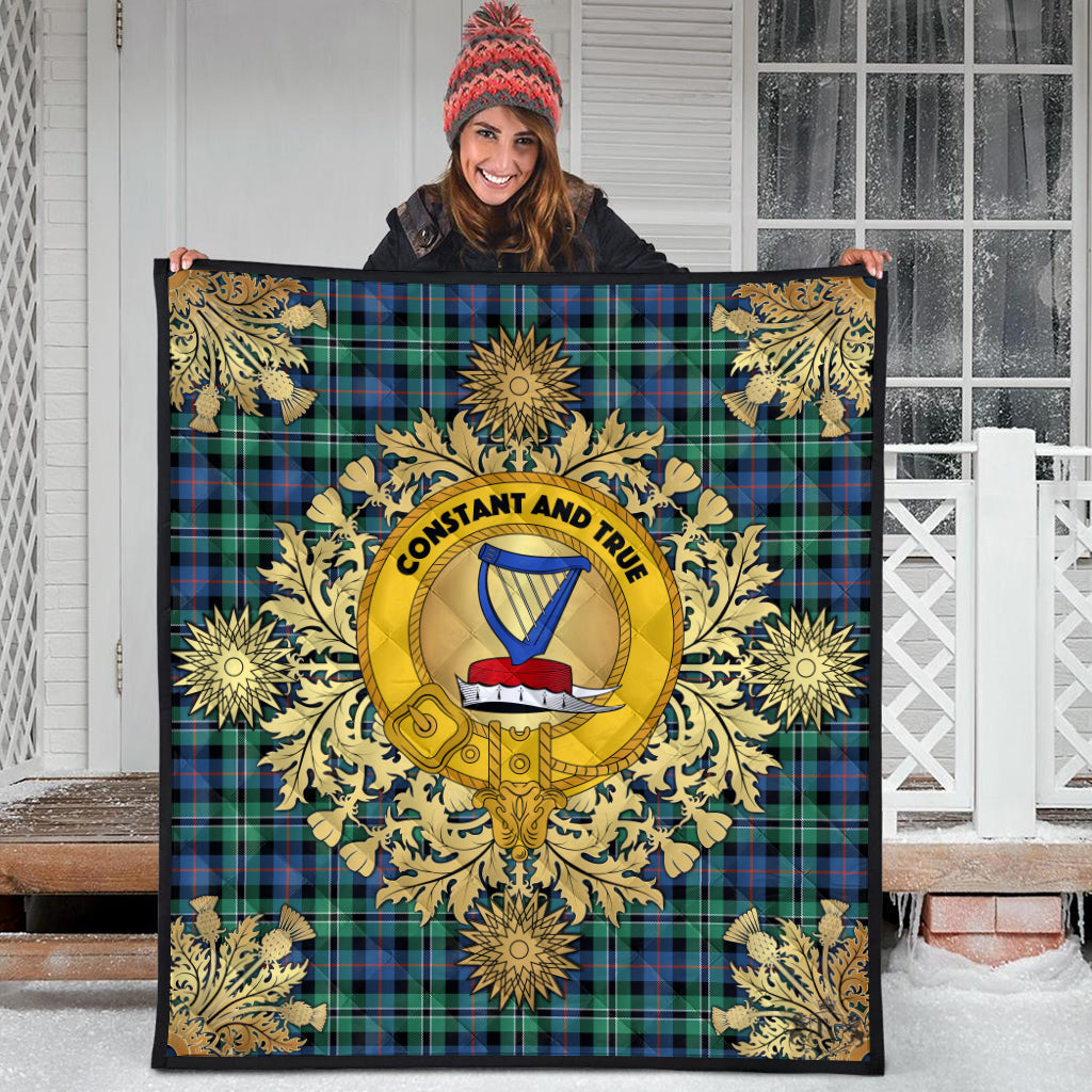 Rose Hunting Ancient Tartan Crest Premium Quilt - Gold Thistle Style