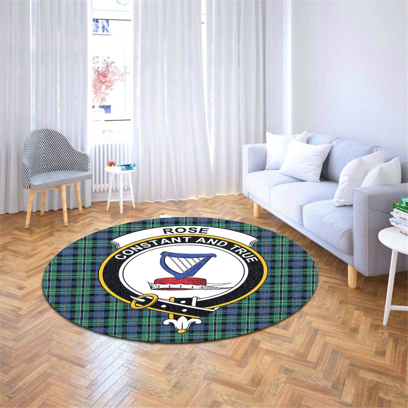 Rose Hunting Ancient Tartan Crest Round Rug