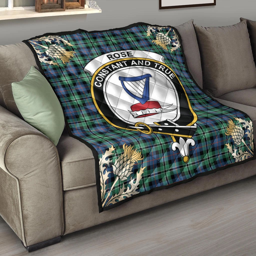 Rose Hunting Ancient Tartan Crest Premium Quilt - Gold Thistle Style